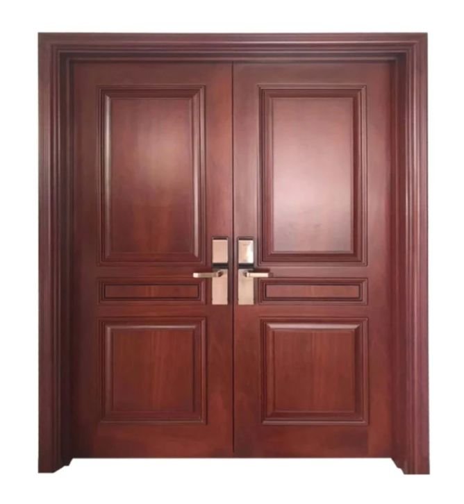 Double-leaf panelled wooden main door with mortice locks for villa and apartment entrances