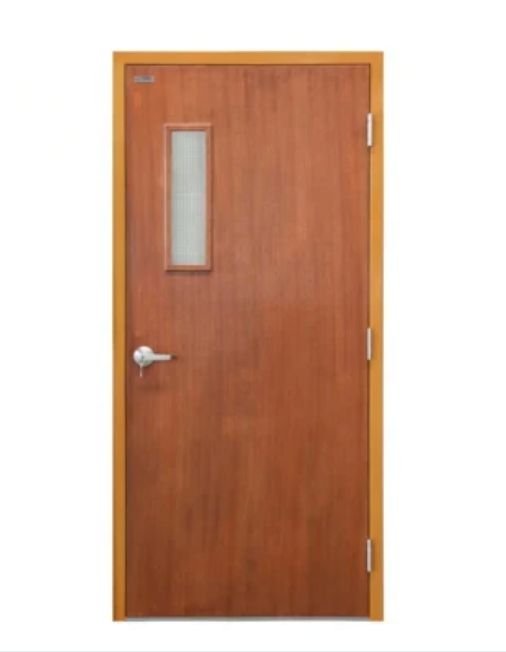 Wedge FD60 timber fire door with fire-rated glass vision panel and steel frame