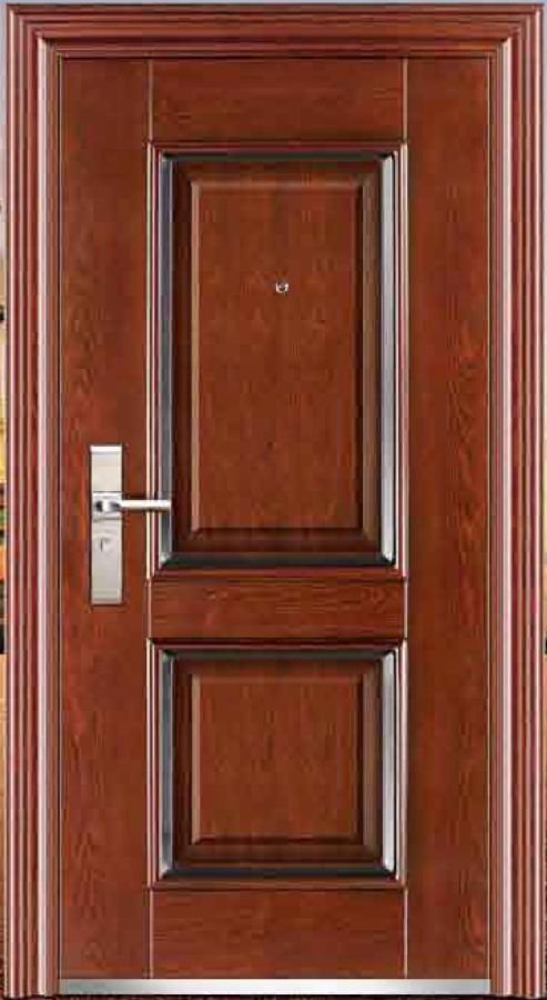 Wedge pressed-steel security main door in wood-grain finish with multi-point lock